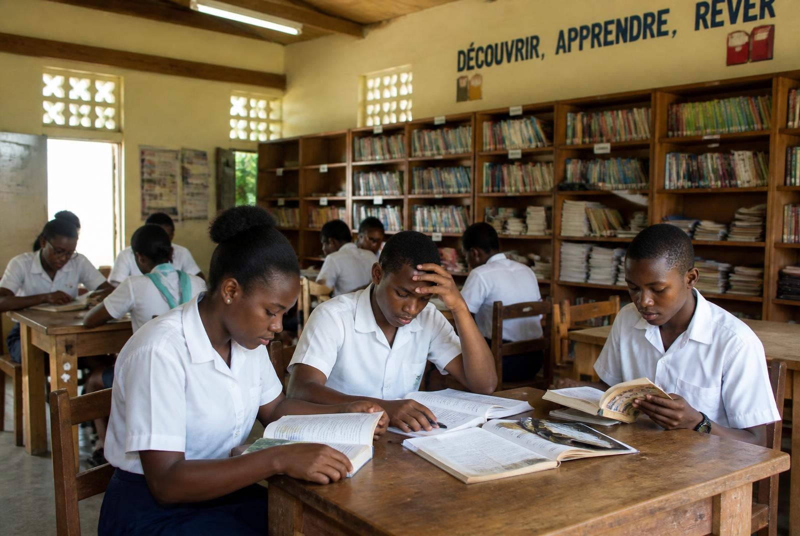 Élèves travaillant à la bibliothèque du collège