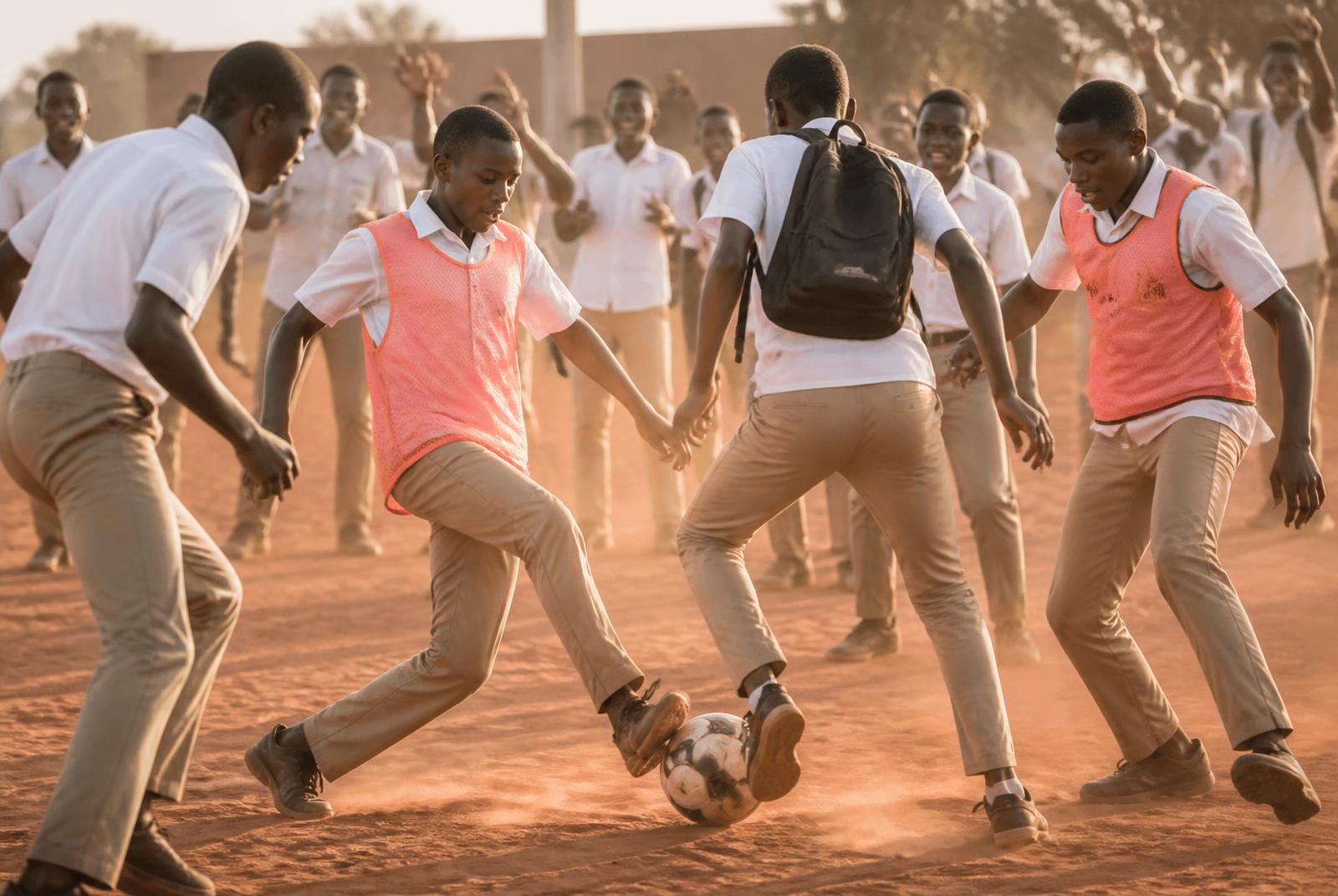Élèves jouant au football lors d'un tournoi inter-classes