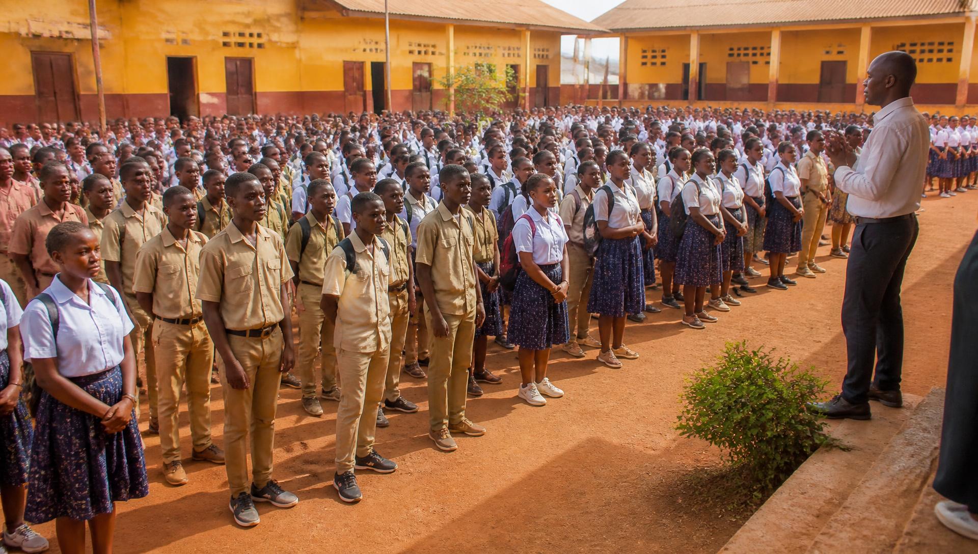 Rassemblement des élèves dans la cour du collège