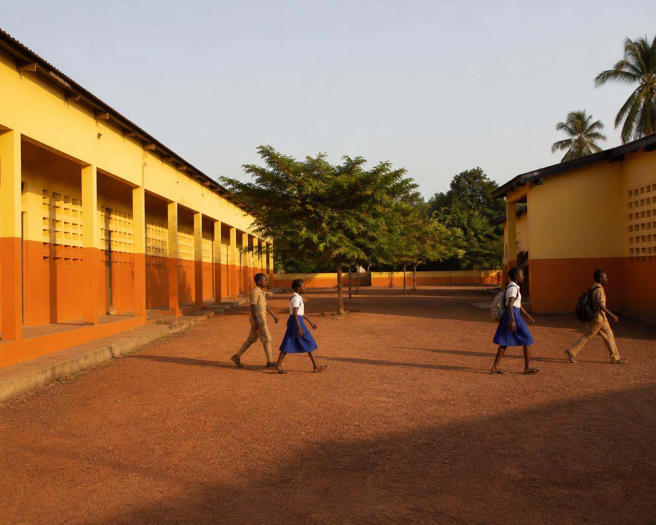 Cour du collège entre les bâtiments de salles de classe