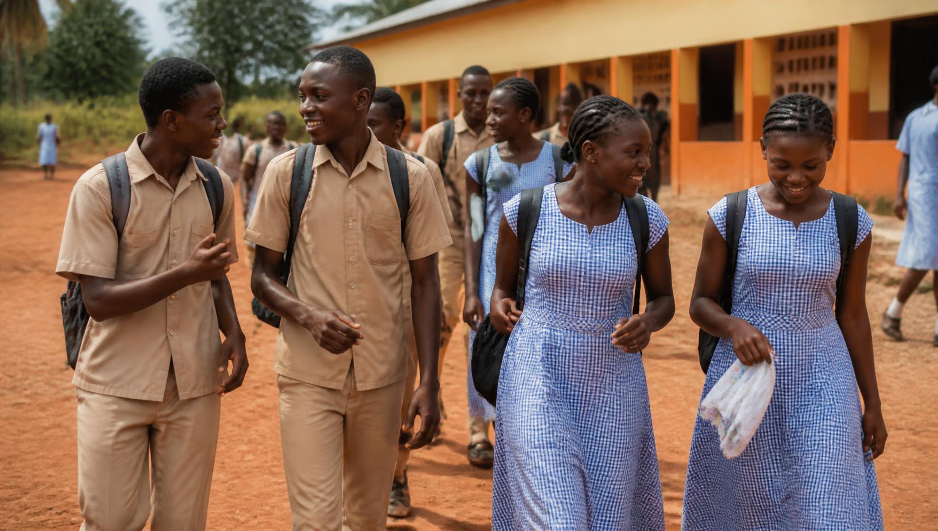 Élèves du collège marchant et discutant dans la cour