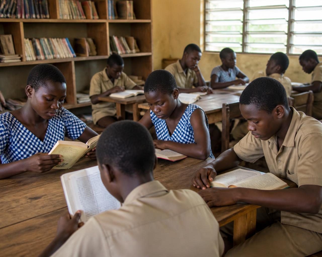 Élèves lisant à la bibliothèque du collège